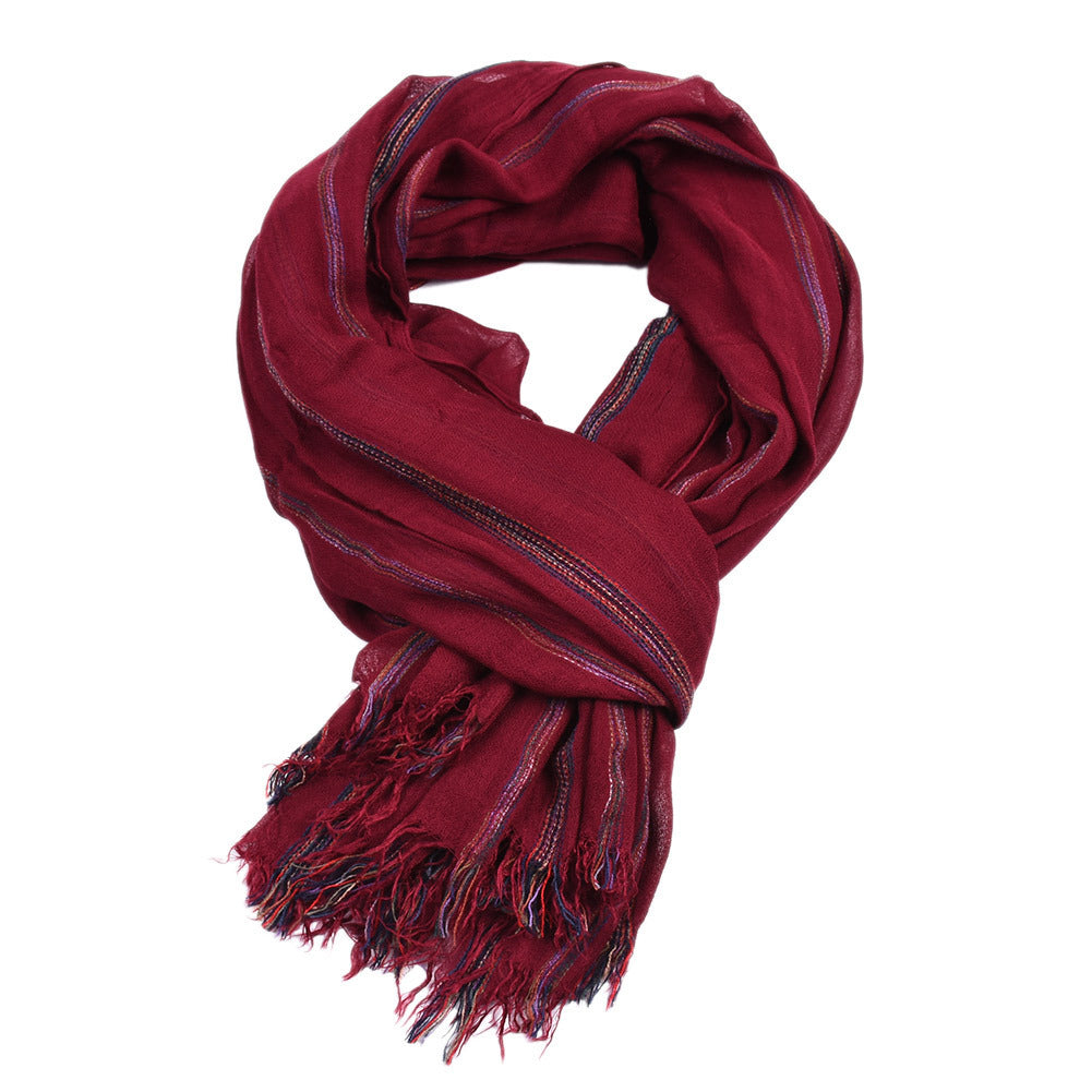 Retro Ethnic Style Cotton and Linen Stripes Scarf Shawl - Cottonese.com