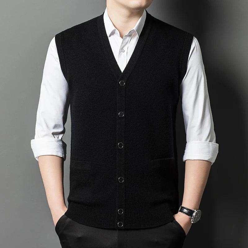 Eco-Friendly 100% Pure Cashmere Wool Cardigan Vest for Men – Sustainable Luxury and Warmth - Cottonese.com