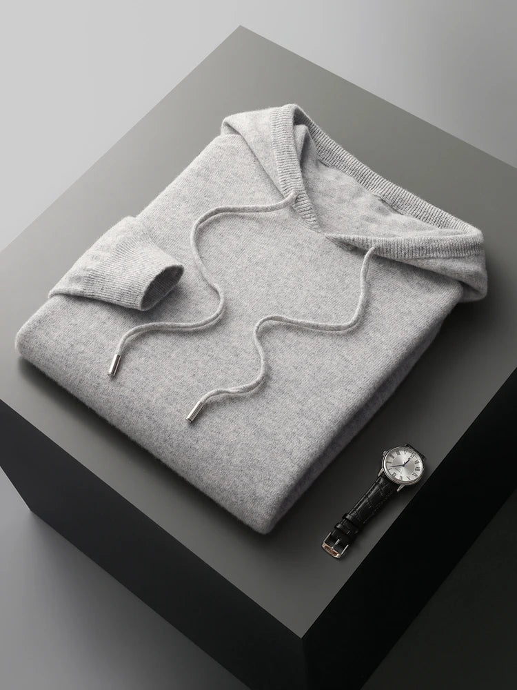 Men's Cashmere Hoodie Sweater - 100% Merino Wool, Hooded Pullover, Soft and Luxurious - Cottonese.com