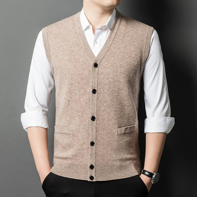 Eco-Friendly 100% Pure Cashmere Wool Cardigan Vest for Men – Sustainable Luxury and Warmth - Cottonese.com