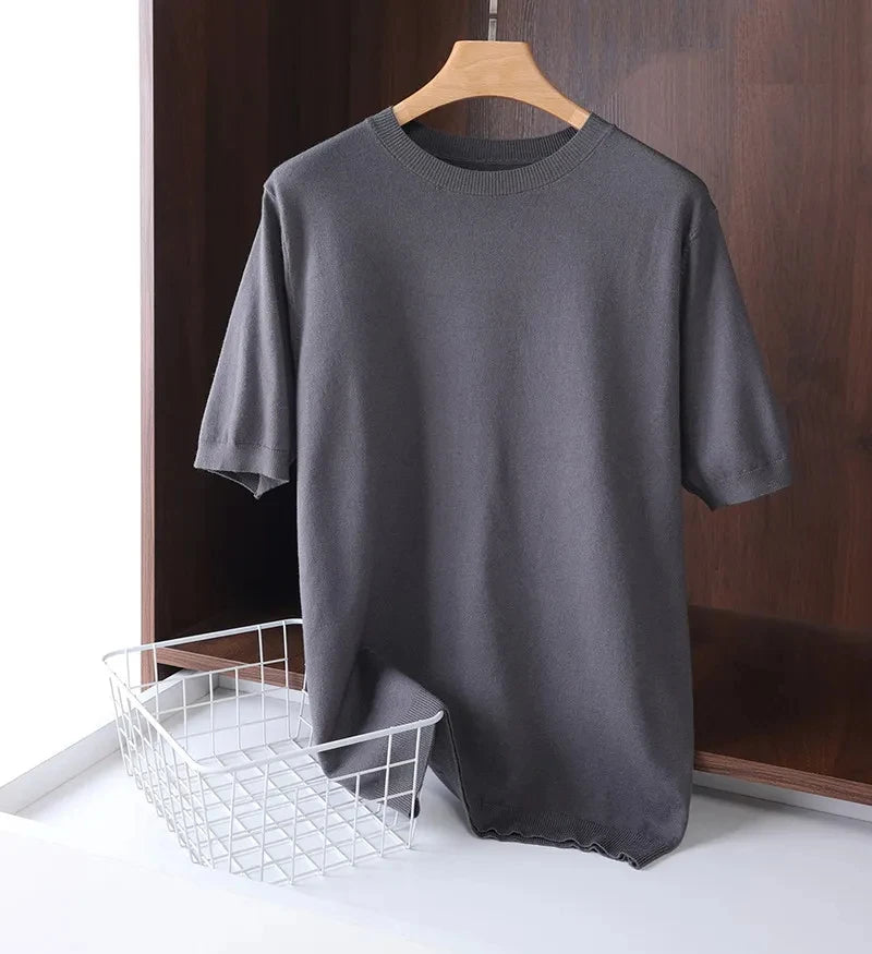 Knitted O-Neck Short Sleeve Tee - Superfine Merino Wool and Cashmere Blend - Cottonese.com