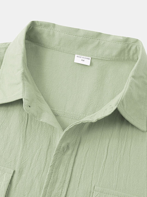 Men's Square Neck Casual Linen Shirt – Solid Color Half Sleeve Top - Cottonese.com