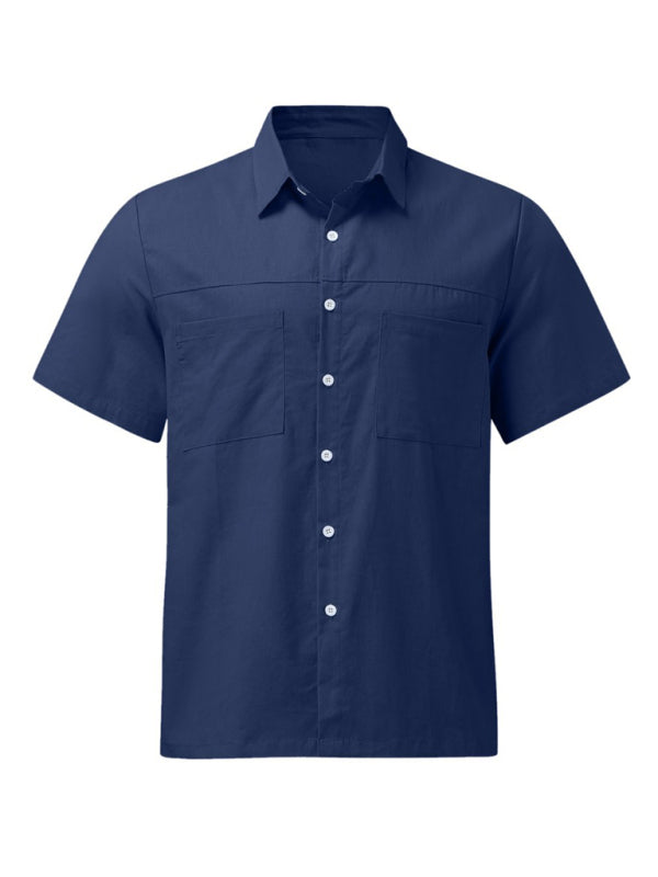Men's Casual Button-Down Shirt – Cotton Linen Short Sleeve with Wide Collar - Cottonese.com
