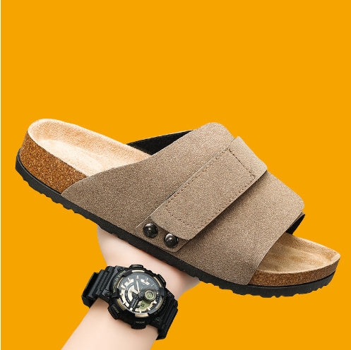 Double-breasted Cork Suede Sandals - Cottonese.com