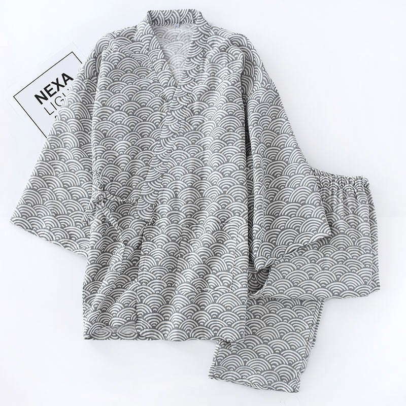 Cotton Double-Layer Pajamas Striped Japanese Lace-up Suit - Cottonese.com