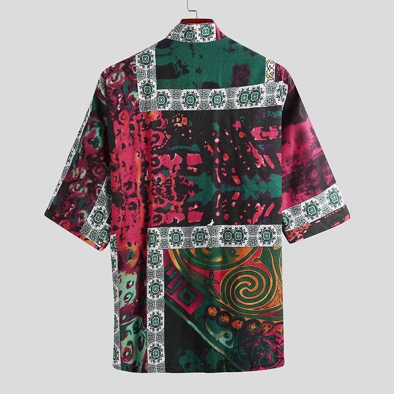 Men's Pajamas Set – Half Sleeve V-Neck Printed Lace-Up - Cottonese.com