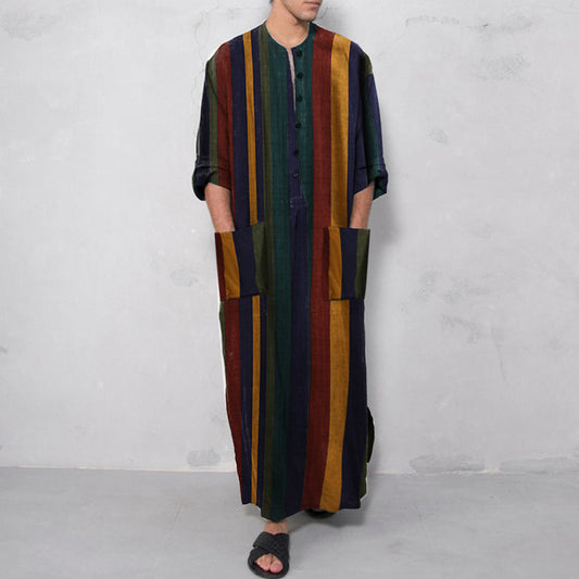 Muslim Striped Printed Men's Thobe - Cottonese.com