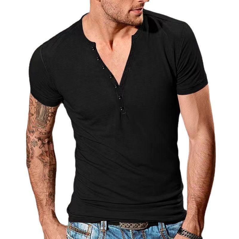 Combed Cotton Men's Casual Henry Round Neck Short Sleeve T-shirt - Cottonese.com