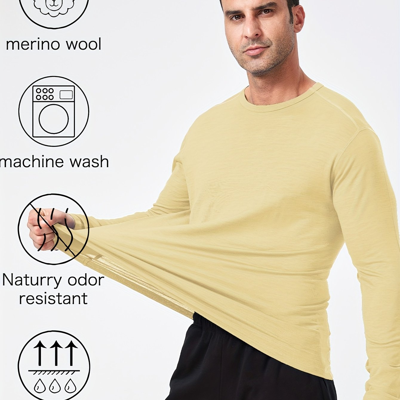 Men's 100% Merino Wool Long-Sleeve Thermal Under Shirt – The Ultimate Base Layer for Outdoor Adventures - Cottonese.com