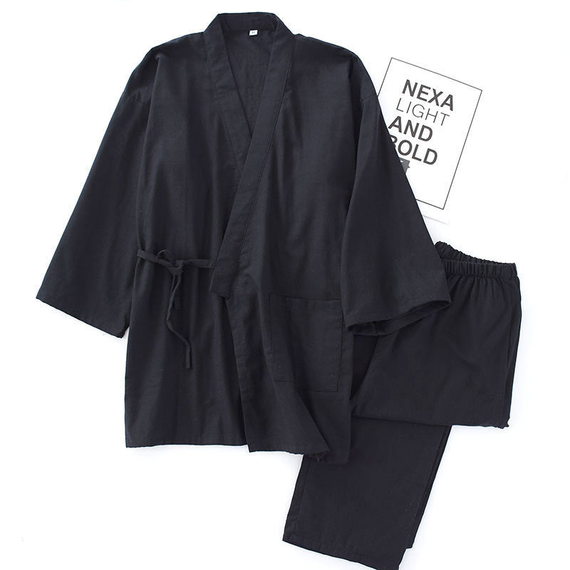 Cotton Double-Layer Pajamas Striped Japanese Lace-up Suit - Cottonese.com