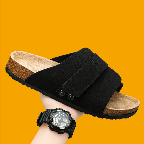 Double-breasted Cork Suede Sandals - Cottonese.com