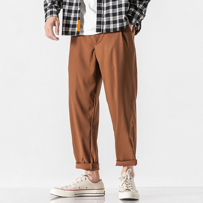 Men Straight Loose Cropped Cotton Pants - Cottonese.com
