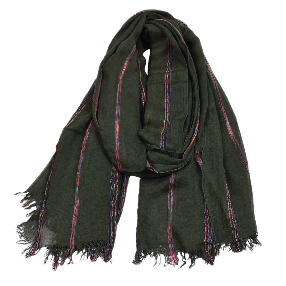 Retro Ethnic Style Cotton and Linen Stripes Scarf Shawl - Cottonese.com