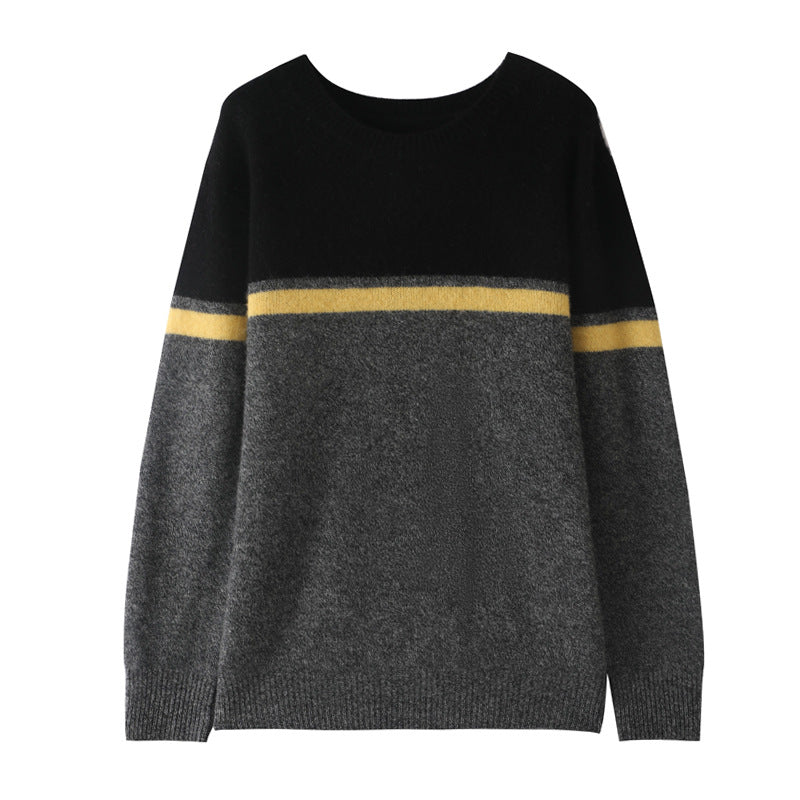 Striped Pure Wool Round Neck Sweater - Cottonese.com