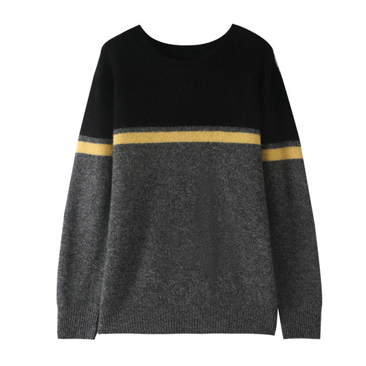 Striped Pure Wool Round Neck Sweater - Cottonese.com