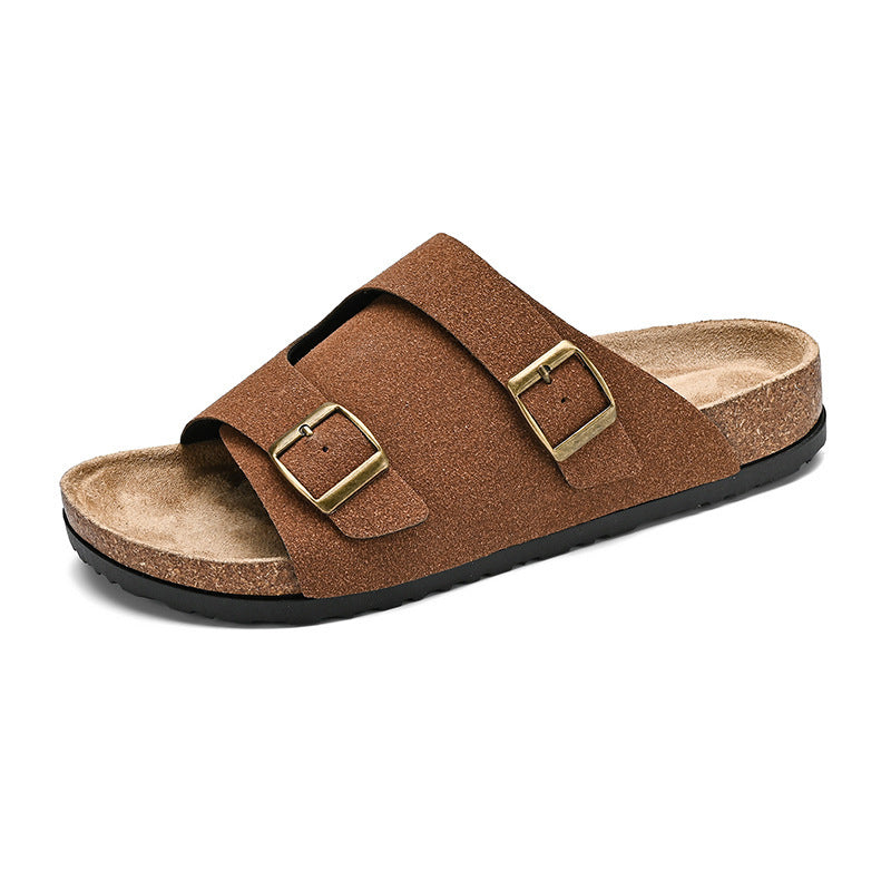 Double-breasted Cork Suede Sandals - Cottonese.com