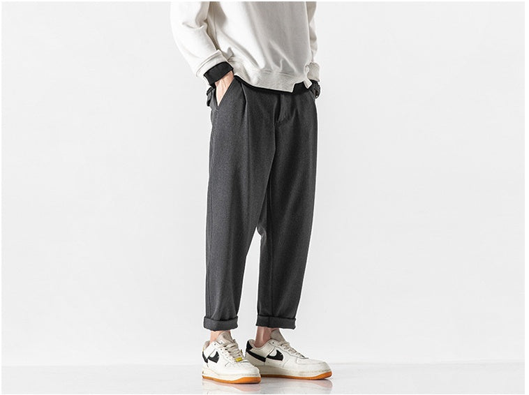 Men Straight Loose Cropped Cotton Pants - Cottonese.com
