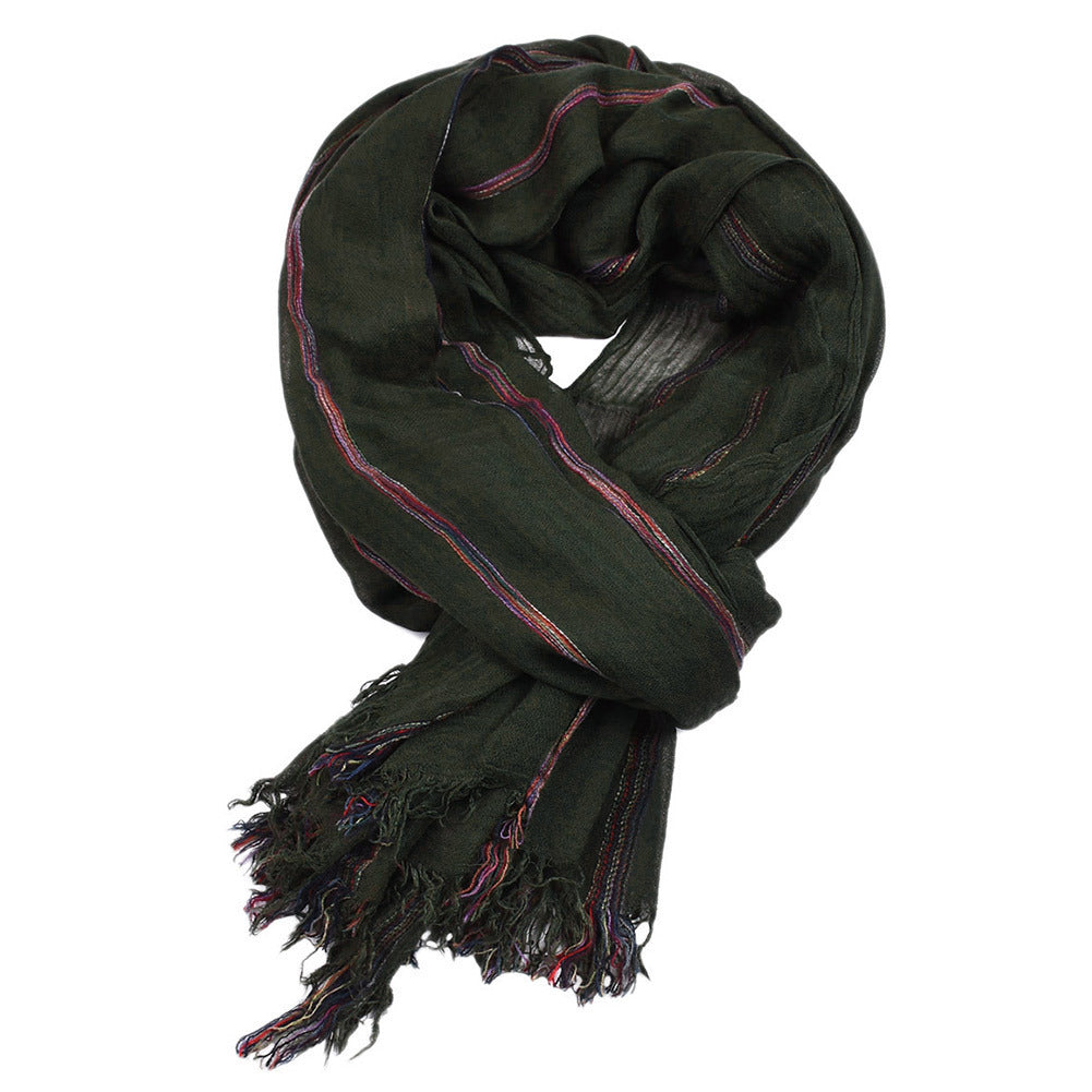 Retro Ethnic Style Cotton and Linen Stripes Scarf Shawl - Cottonese.com