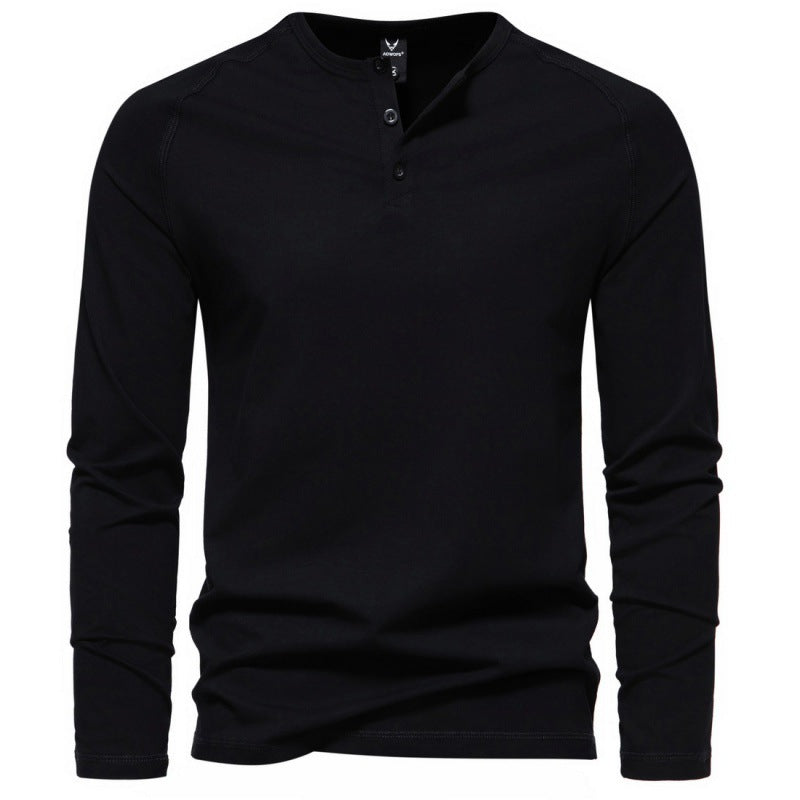 Elevate Your Casual Style with the Men's Henry Collar Long-Sleeve T-Shirt - Cottonese.com