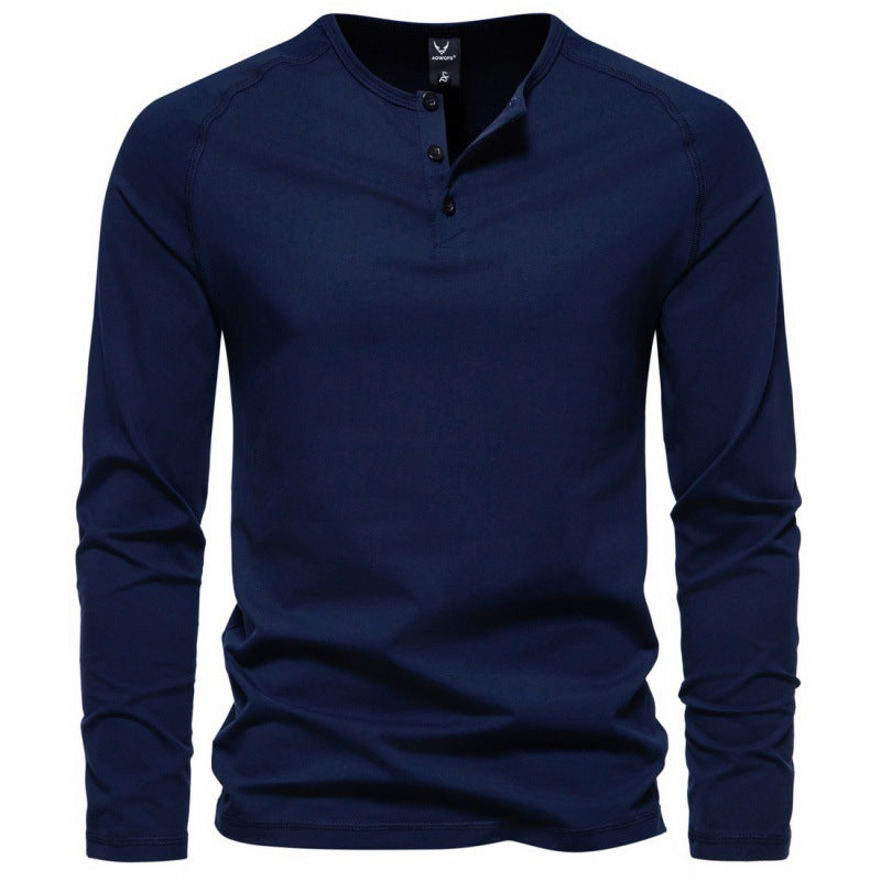 Elevate Your Casual Style with the Men's Henry Collar Long-Sleeve T-Shirt - Cottonese.com