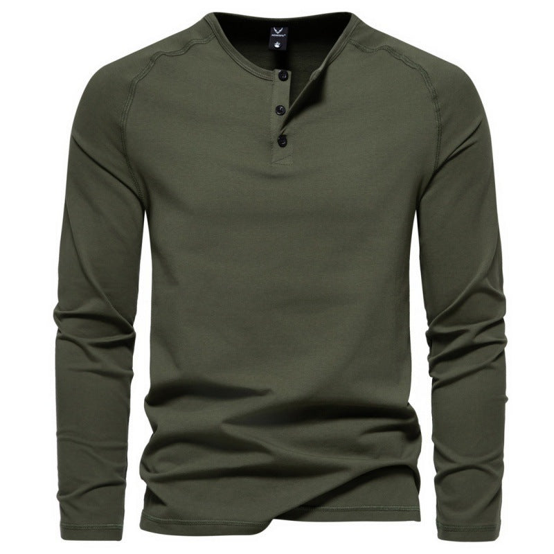 Elevate Your Casual Style with the Men's Henry Collar Long-Sleeve T-Shirt - Cottonese.com