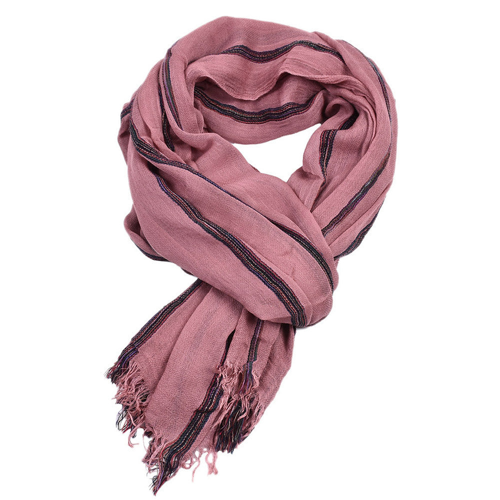 Retro Ethnic Style Cotton and Linen Stripes Scarf Shawl - Cottonese.com
