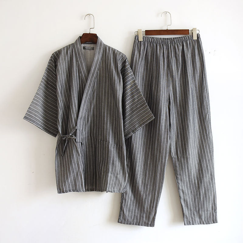 Cotton Double-Layer Pajamas Striped Japanese Lace-up Suit - Cottonese.com