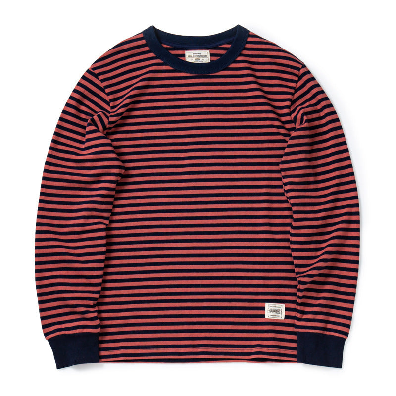 Horizontal Striped American Retro Sports T-shirt Men - Cottonese.com