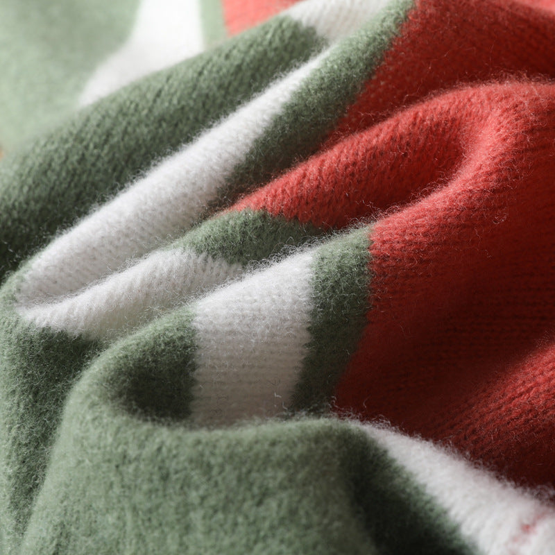 Striped Pure Wool Round Neck Sweater - Cottonese.com