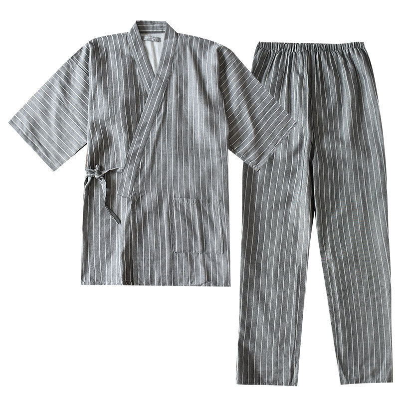 Cotton Double-Layer Pajamas Striped Japanese Lace-up Suit - Cottonese.com