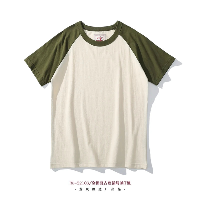 Japanese Retro Style Crew Neck Raglan Sleeves T-Shirt 100% Cotton - Cottonese.com