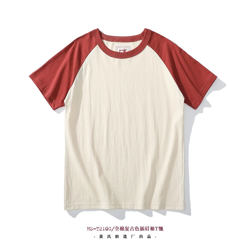 Japanese Retro Style Crew Neck Raglan Sleeves T-Shirt 100% Cotton - Cottonese.com