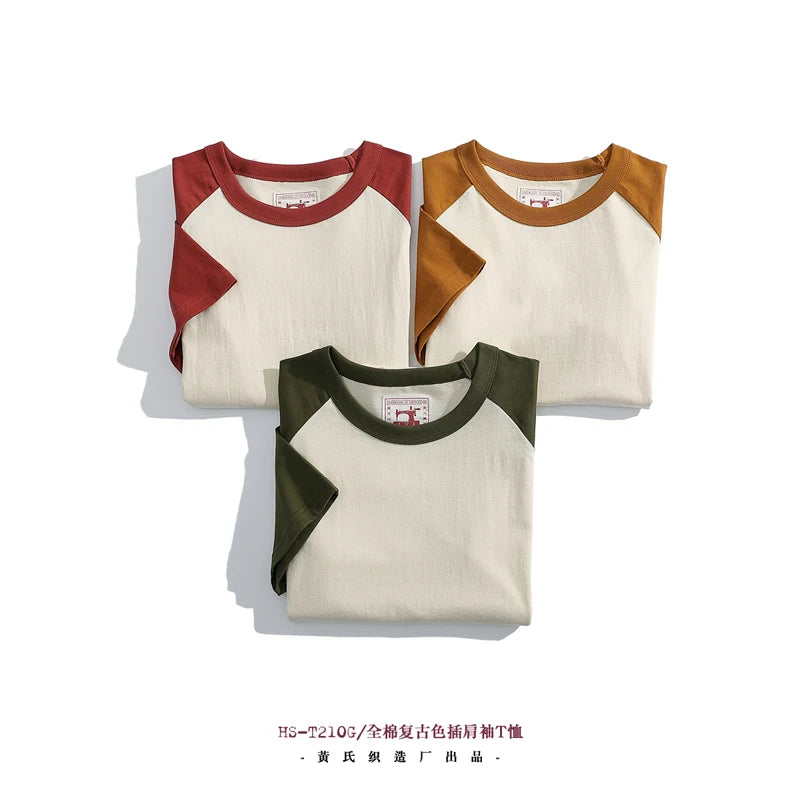 Japanese Retro Style Crew Neck Raglan Sleeves T-Shirt 100% Cotton - Cottonese.com