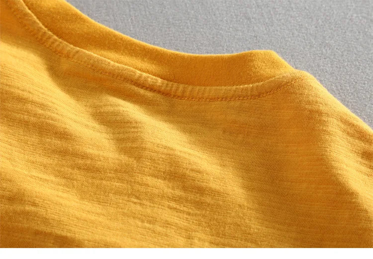 Men's Vintage Solid Bamboo Cotton Long Sleeve T-Shirt Male Tops O-Neck Casual Thin Tees Slub T Shirts - Cottonese.com