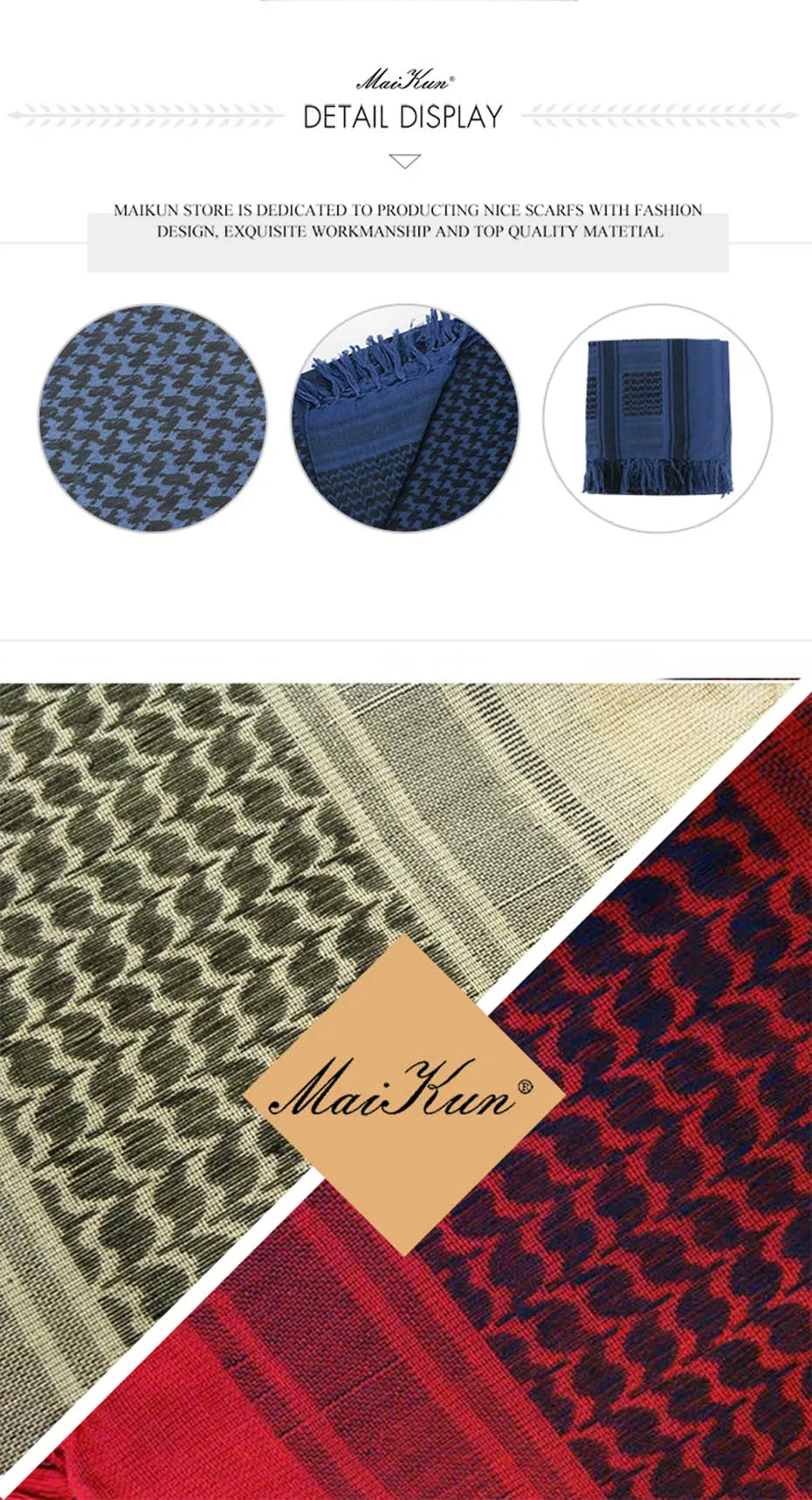 Maikun Cotton Arab Scarves Men Winter Military Keffiyeh Windproof Scarf Muslim Hijab Shemagh Tactical Desert Square Wargame - Cottonese.com