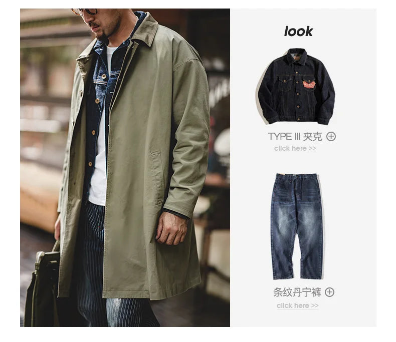 The Maden Balmacaan Coat: Amekaji-Inspired Relaxed Fit Heavyweight Twill Windbreaker Overcoat