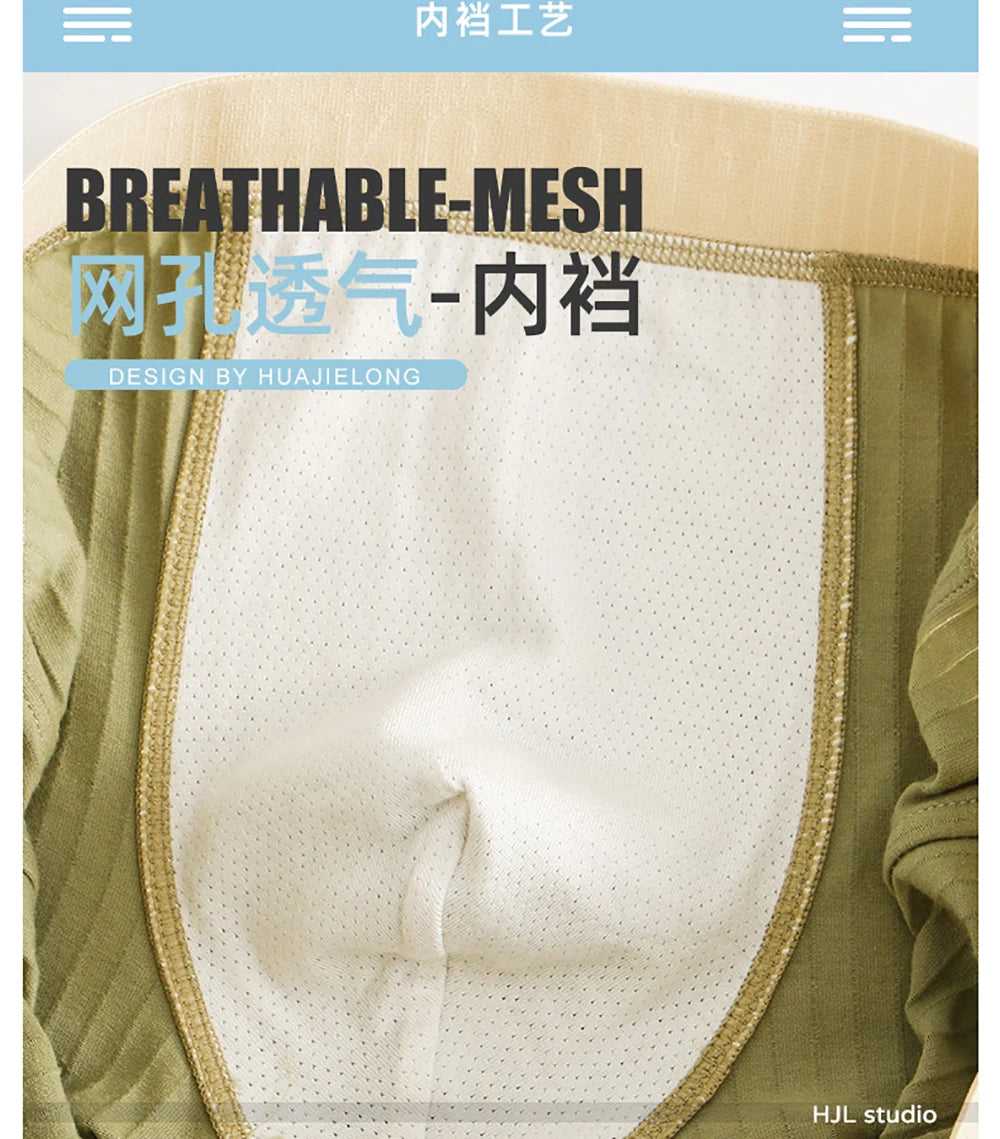 3PCS/Pack 100% Cotton Solid Striped Men's Boxer Sexy Breathable Mesh U Crotch Underwear High Elastic Widen Waistband Underpants - Cottonese.com