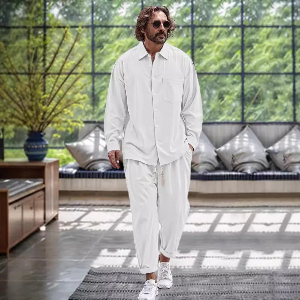 Men's Cotton Shirt & Casual Loose Pants Two-Piece Set - Cottonese.com