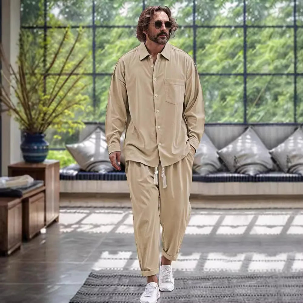 Men's Cotton Shirt & Casual Loose Pants Two-Piece Set - Cottonese.com