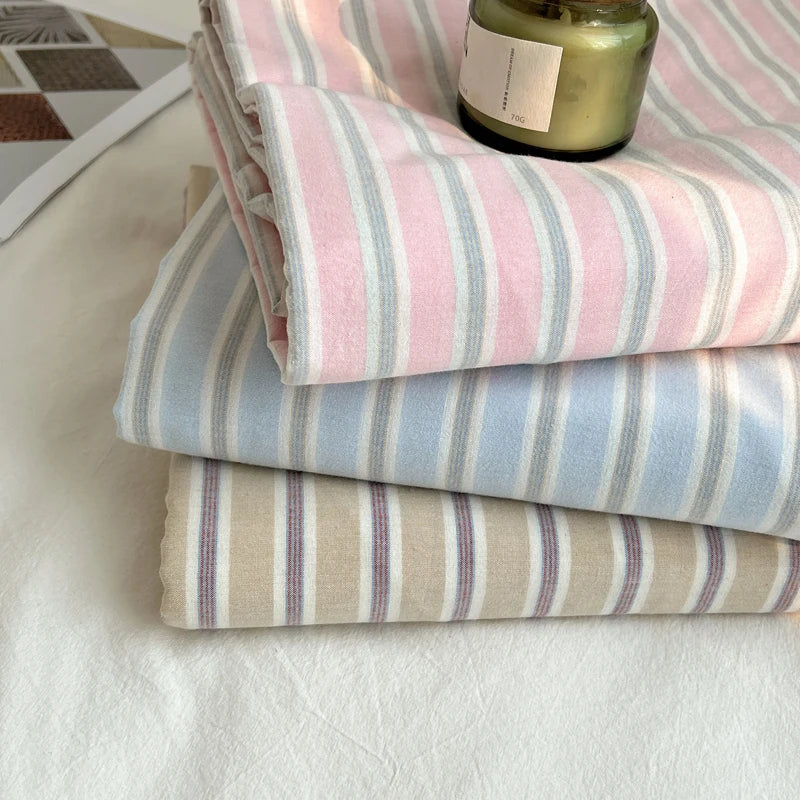 Pure Cotton Color Stripes Flat Sheet Soild Color Bed Linen Skin-friendly Adults Kids Room Bedsheet roupa de cama (No Pillowcase) - Cottonese.com