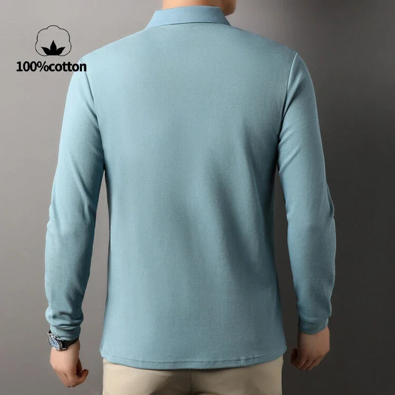 Elevate Your Casual and Active Wear with the Durable 100% Cotton Men's Long Sleeve Polo Shirt - Cottonese.com
