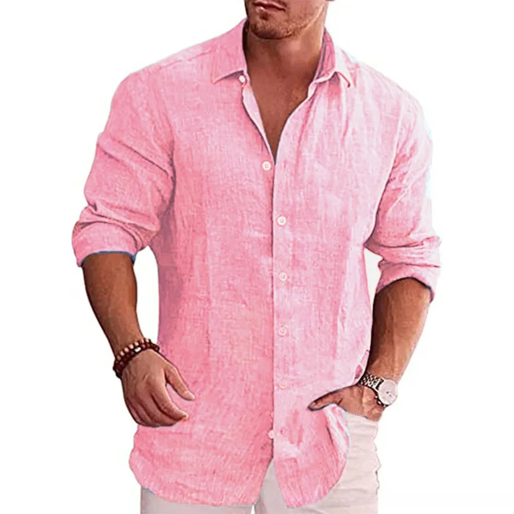 Men's Cotton Linen Long Sleeve Shirt – Casual Comfort, Timeless Style - Cottonese.com