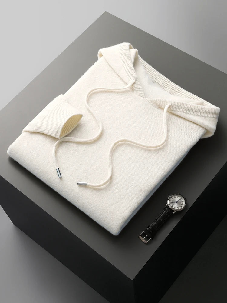 Men's Cashmere Hoodie Sweater - 100% Merino Wool, Hooded Pullover, Soft and Luxurious - Cottonese.com