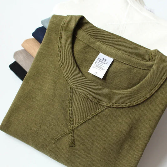 Heavy 300g Cotton T-shirt Men's Seamless Weaving Bamboo Cotton Short Sleeve Tee Tops Unisex Clean Fit Design Collar Undershirt - Cottonese.com