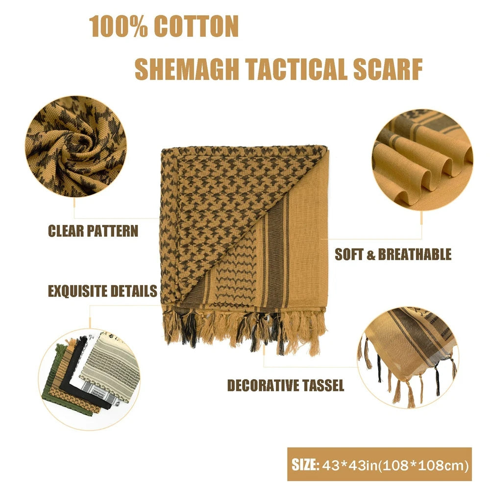 Tactical Arab Shemagh Military Scarf Outdoor Hiking Army Desert Scarves Muslim Hijab for Men Women Windproof Scarf With Tassel - Cottonese.com