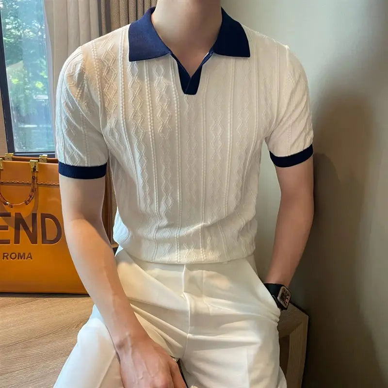 Elegant Flip Neck Knitted 100% Cotton Polo Shirt - Cottonese.com