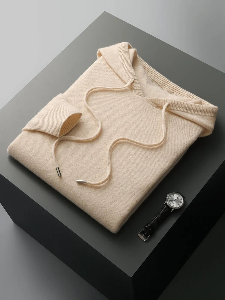 Men's Cashmere Hoodie Sweater - 100% Merino Wool, Hooded Pullover, Soft and Luxurious - Cottonese.com