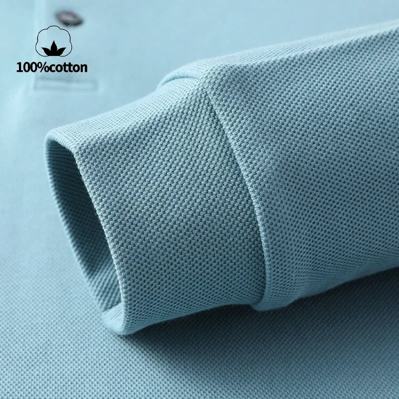 Elevate Your Casual and Active Wear with the Durable 100% Cotton Men's Long Sleeve Polo Shirt - Cottonese.com