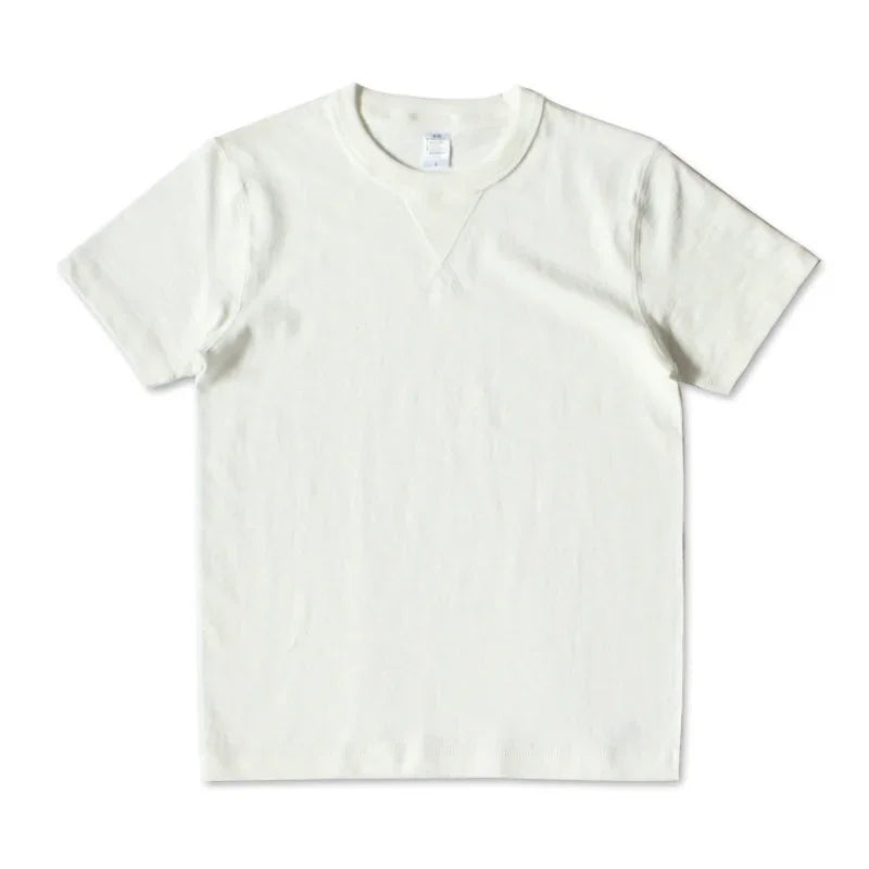 Heavy 300g Cotton T-shirt Men's Seamless Weaving Bamboo Cotton Short Sleeve Tee Tops Unisex Clean Fit Design Collar Undershirt - Cottonese.com
