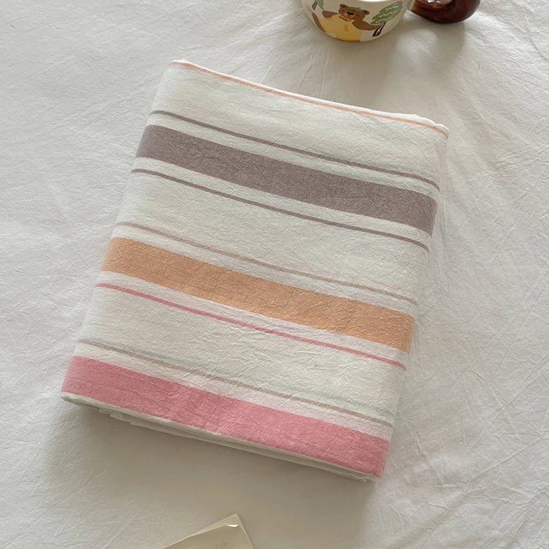 Pure Cotton Color Stripes Flat Sheet Soild Color Bed Linen Skin-friendly Adults Kids Room Bedsheet roupa de cama (No Pillowcase) - Cottonese.com